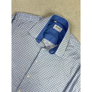 Duchamp Dress Shirt Mens Large 16.5 42 Blue White Check Slim Fit Long Sleeve